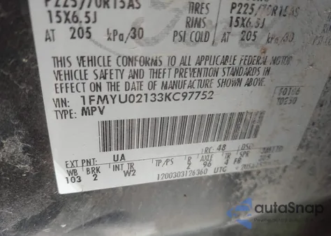 2003 Ford Escape Xls from USA, damaged, VIN 1FMYU02133KC97752